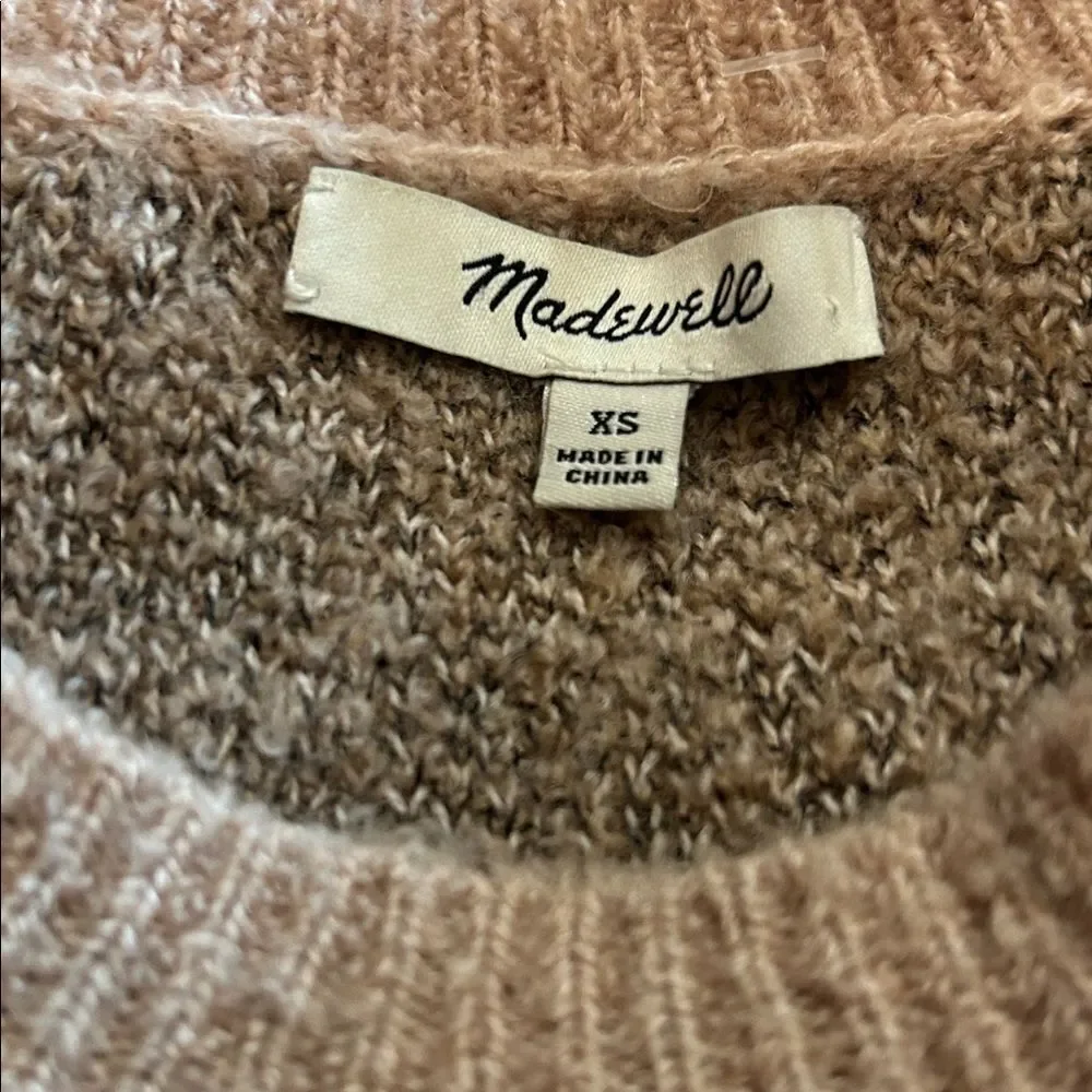 Madewell Shrunken Pullover Sweater in Leopard Pink Brown Cozy Winter wool XS